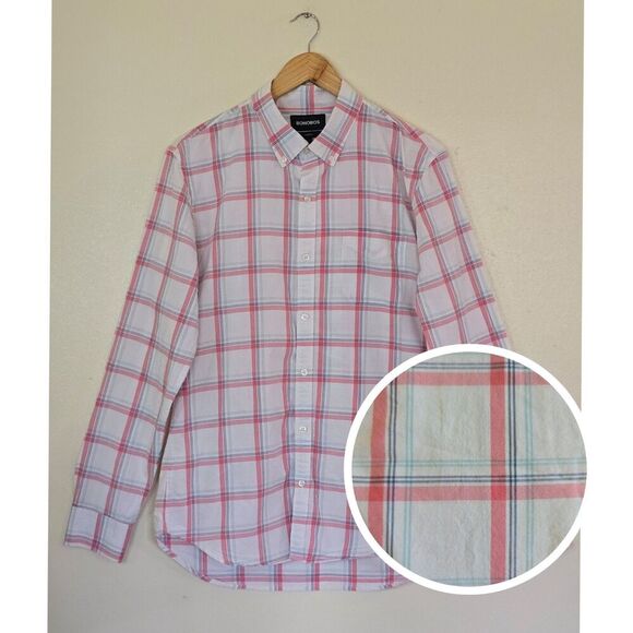 Bonobos Tailored Fit Shirt Mens Size Large Long Pink White Plaid Button Down - Picture 1 of 14